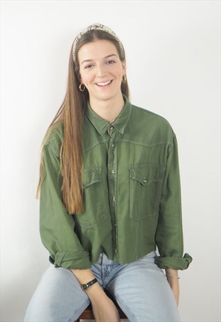 VINTAGE KHAKI CROPPED SHIRT