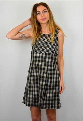 VINTAGE 90S CLUELESS BLACK & WHITE PLAID CHECK MINI DRESS
