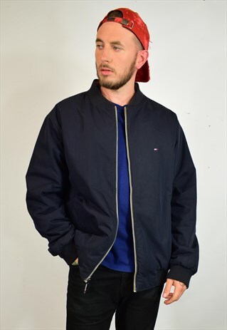 VINTAGE TOMMY HILFIGER NAVY BEIGE REVERSIBLE BOMBER JACKET
