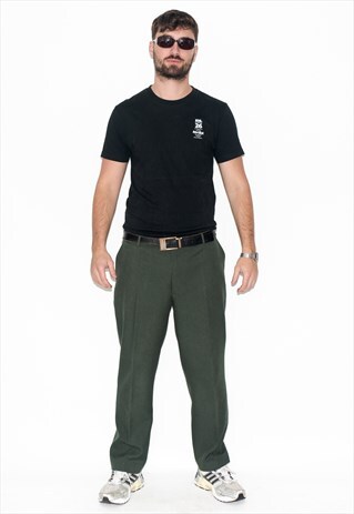VINTAGE 90S CLASSIC PLEATED TROUSERS IN DARK GREEN