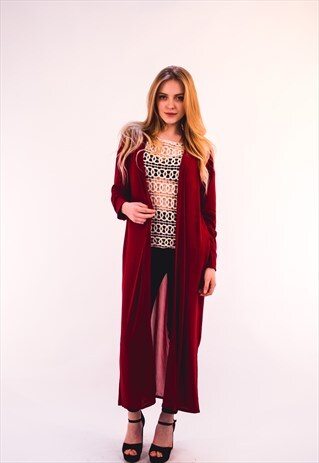 CHIFFON KNITTED LONG CARDIGAN (WINE)