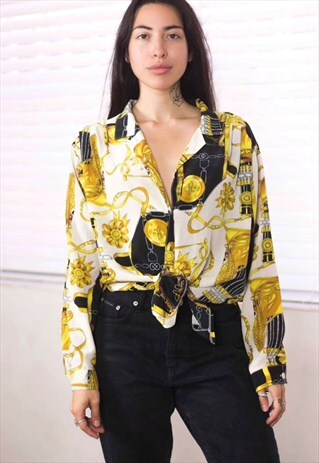 VINTAGE EQUESTRIAN PATTERN SHIRT LOGO 90S X 6.6