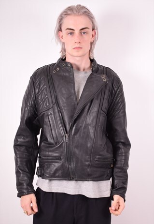 MENS VINTAGE LEATHER JACKET LARGE BLACK 90S