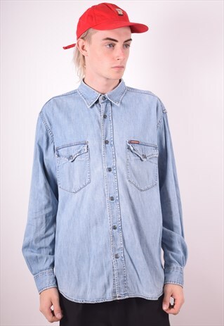 CARRERA MENS VINTAGE DENIM SHIRT LARGE BLUE 90S