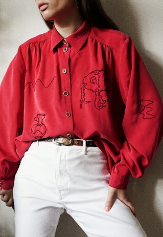 HAND EMBROIDERED RED SHIRT