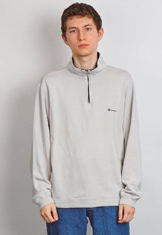 VINATGE 90'S CHAMPION THREE QUARTER ZIP GREY SWEATER