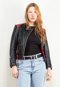 Vintage 80's Women Biker Racing Jacket in Black