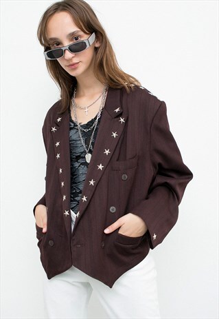 VINTAGE MAROON BLAZER CLASSIC STAR STUDS