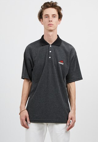 VINTAGE GREY ADIDAS SHORT SLEEVE POLO SHIRT TOP