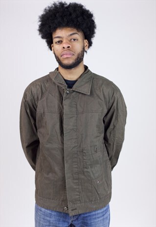 VINTAGE TOMMY HILFIGER KHAKI GREEN WAX CASUAL JACKET