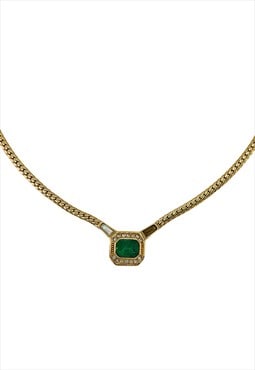 Christian Dior Necklace Gold Emerald Green Gemstone Vintage 