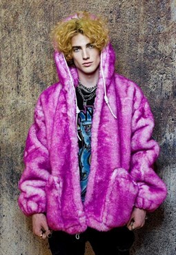 Luxury faux fur jacket detachable fluffy fleece bomber pink