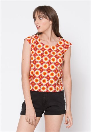 DANGERFIELD RED & WHITE FUNKY FLORAL GEOMETRY PRINT TOP