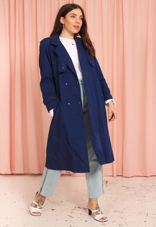 VINTAGE 90S TRENCH COAT IN NAVY