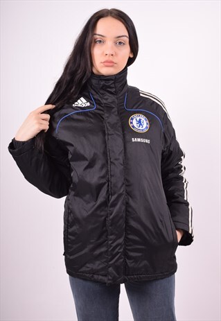 ADIDAS WOMENS VINTAGE PADDED JACKET LARGE BLACK 90'S
