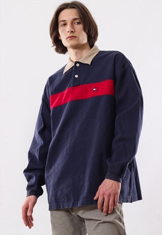 90'S VINTAGE MENS TOMMY HILFIGER LONG SLEEVE TOP RUGBY SHIRT