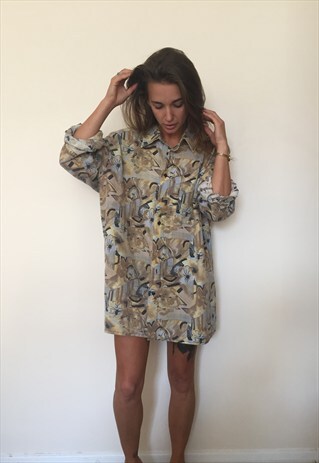 CRAZY PATTERNED VINTAGE RETRO FESTIVAL OVERSIZED SHIRT