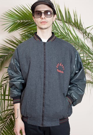 VINTAGE 90S BLACK AND GREY VARSITY JACKET