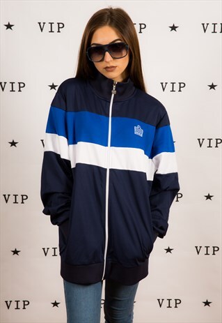 VINTAGE RETRO BLUE WHITE STRIPED ADMIRAL TRACKSUIT JACKET