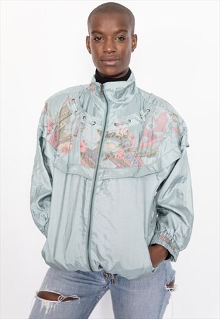 VINTAGE 90S BOMBER JACKET WITH COLORFUL PRINTS.
