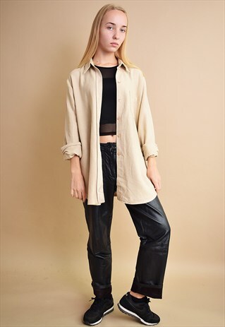 90'S MINIMALIST SCANDI STYLE NEUTRAL BEIGE OVERSIZED SHIRT