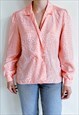 VINTAGE 70S PUFF SLEEVE COLLARED V-NECK SALMON PINK BLOUSE M