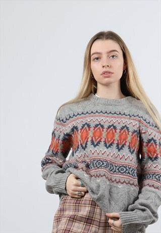 VINTAGE LARGE GREY KNITTED SWEATSHIRT