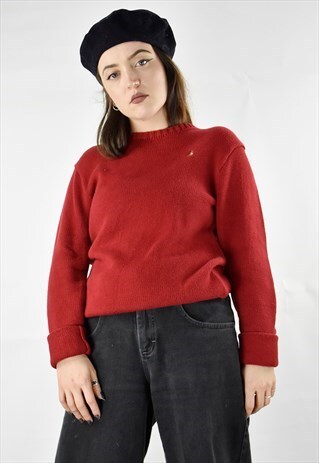 BEAUTIFUL DEEP RED VINTAGE POLO RALPH LAUREN KNITTED JUMPER