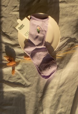 Lilac Tulip Motif Embroidered Socks