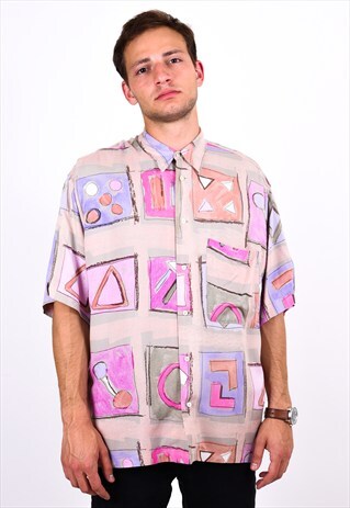 VINTAGE 90S COLOURFUL ABSTRACT SHORT SLEEVE SHIRT