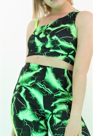 A-SYMETRIC LYCRA CROP WITH NEON LIGHTNING PRINT