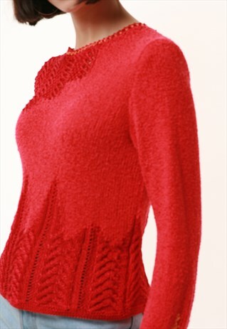 80S VINTAGE HANDKNITTED CROCHET JUMPER TOP 1090