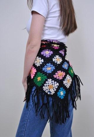 KNITTED FLORAL SHAWL, 70S WOMEN FLOWERS SCARVE