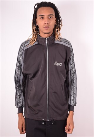 ASICS MENS VINTAGE TRACKSUIT TOP JACKET LARGE GREY 90S