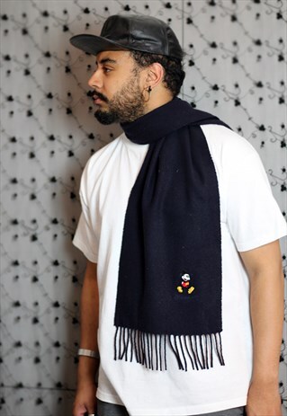VINTAGE DISNEY NAVY WOOL MICKEY MOUSE SCARF
