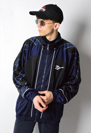 VINTAGE 90S BLACK NAVY BLUE REEBOK TRACK JACKET