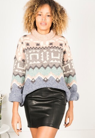 VINTAGE 80'S TURTLE NECK KNIT JUMPER / S0445