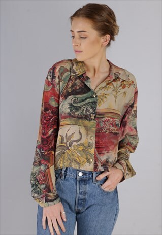 VINTAGE REWORKED CROPPED PATTERNED SHIRT Z371