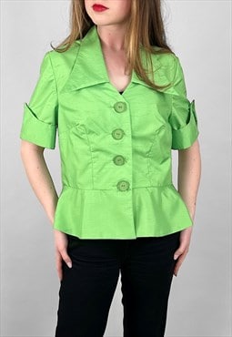 70's Vintage Bright Green Short Sleeve Dagger Collar Jacket