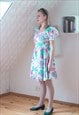 BRIGHT FLORAL PUFF SLEEVE COTTON DRESS