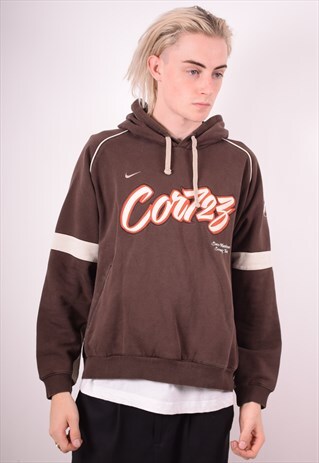 NIKE MENS VINTAGE HOODIE JUMPER LARGE BROWN 90S