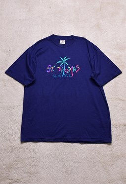 Vintage 90s Single Stitch Navy USA Print T Shirt