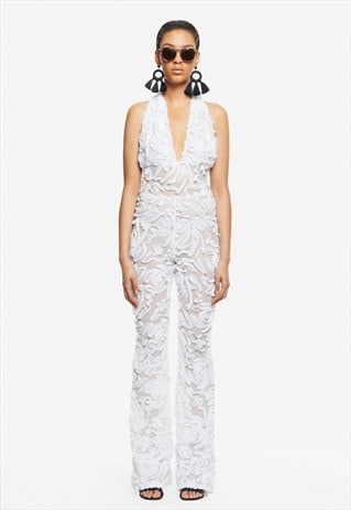 TEXTURED MESH JUMPSUIT