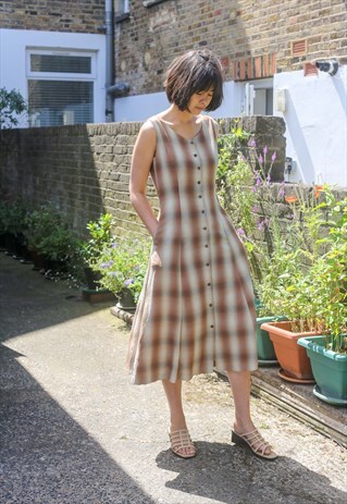 VINTAGE 90S GROWNUP GRUNGE PLAID JAPANESE MIDI DRESS