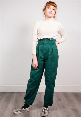 VINTAGE 90'S GREEN WIDE TAPERED HIGH WAIST TROUSERS