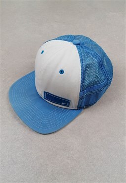 NIKE Trucker Hat Snapback Flat Bill Cap Blue White Mesh