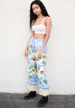 VINTAGE BEACH SCENERY WIDE LEG TROUSERS