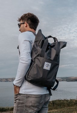 'The Everyday' Recycled Roll-Top Backpack in Charcoal