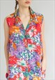 VINTAGE 80S SLEEVELESS BUTTON UP PROLONGED FLORAL TOP M/L