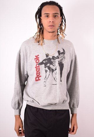 REEBOK MENS VINTAGE SWEATSHIRT JUMPER LARGE GREY 90S